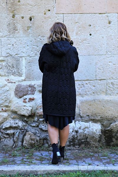 GLR&GYM Riva Hooded Quilted Winter Black Large Size Women's Coat