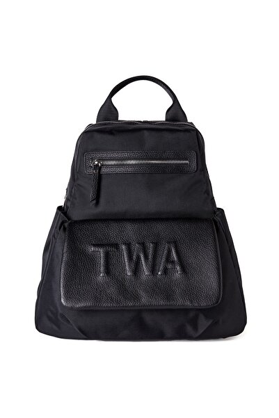 Twinsaction Allegra Siyah Deri Detaylı Sırt Çantası