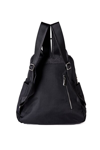 Twinsaction Allegra Siyah Deri Detaylı Sırt Çantası