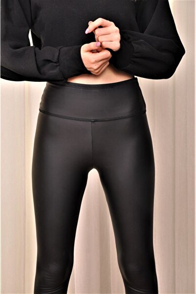 alissebutik Kadın Siyah Mat Içi Polarlı Deri Tayt