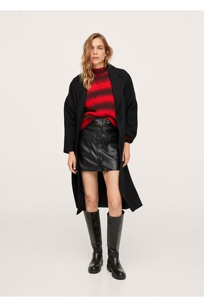 MANGO Woman Women's Red Striped Knitted Sweater