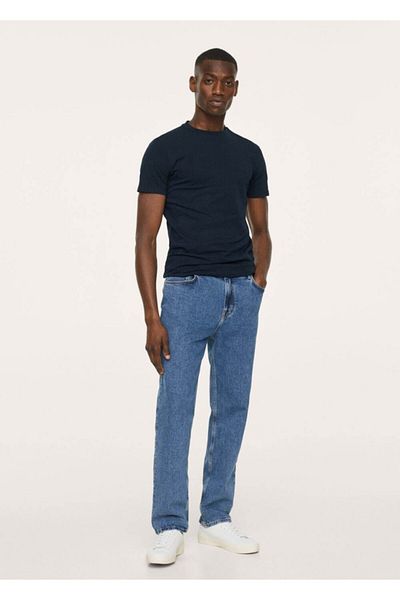 MANGO Man Ανδρικό μπλουζάκι από βαμβακερό Navy Blue Stretch