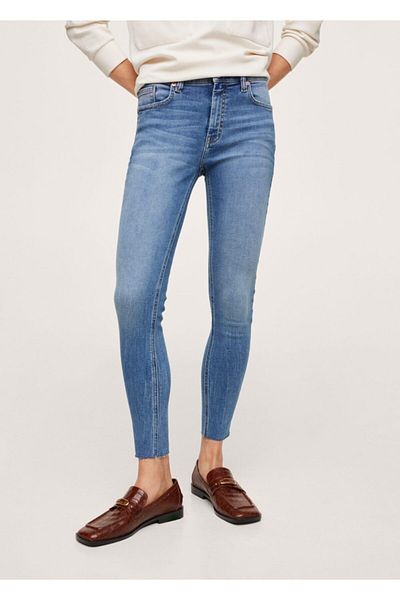 MANGO Woman Dámské nudné modré kalhoty Skinny Isa Jean