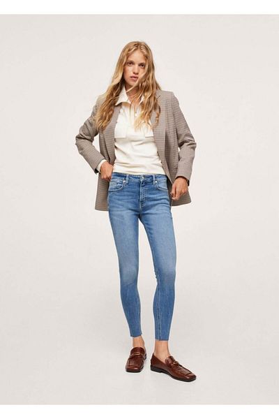 MANGO Woman Dámské nudné modré kalhoty Skinny Isa Jean