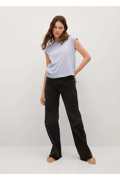 MANGO Woman Tricou de damă din bumbac albastru decupat la spate