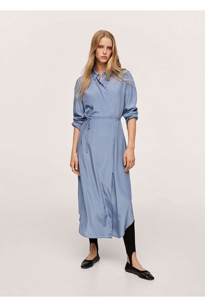 MANGO Woman Γυναικείο φόρεμα από μπλε σατέν