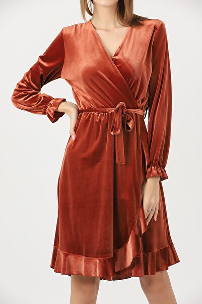 Swass İnce Düz Kadife Elbise