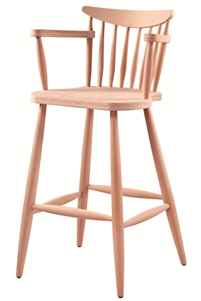 Dekamor Mobilya Kırlangıç Kollu Bar Sandalye - Ham Ahşap Boyasız