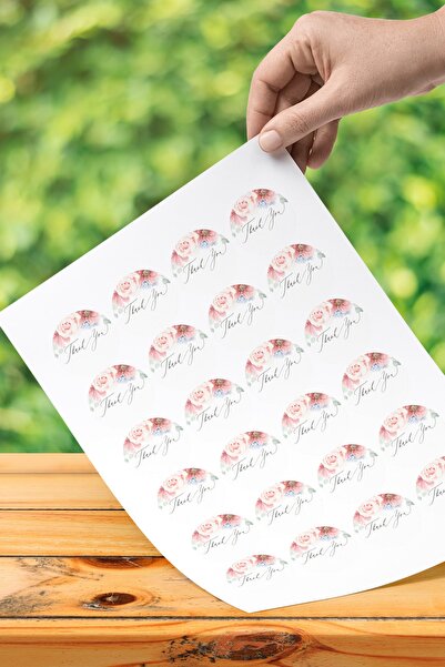 printiks 120 Adet 4 Cm Çapında Gül Ve Mavi Çiçek Teşekkür Ederim Klasik Yuvar...