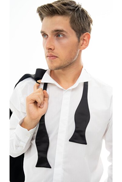 thepapyon Bağlamalı Siyah Saten Kumaş Papyon