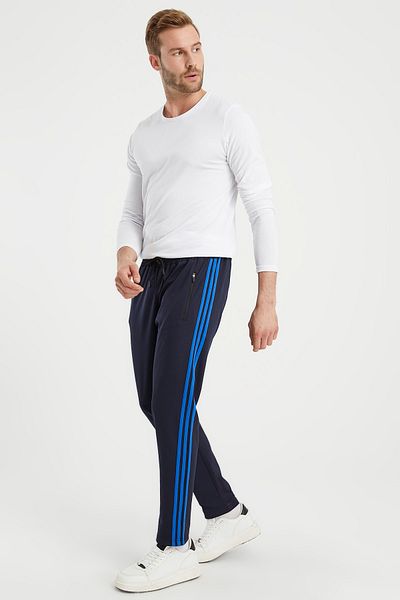 DYNAMO Men's Sax Striped Navy Blue Sweatpants Leg Plain Diving Fabric