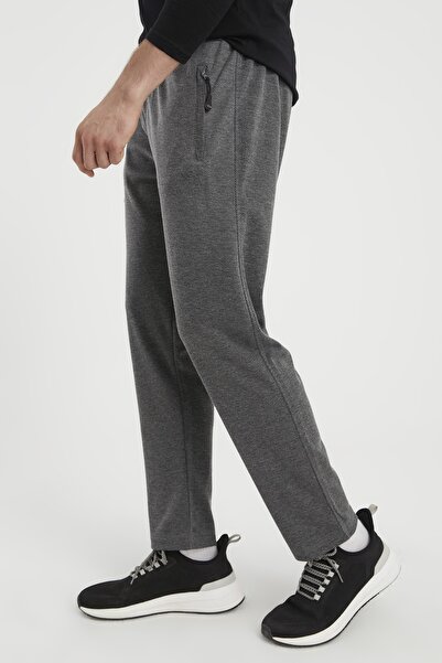 DYNAMO Men's Anthracite Large Size Sweatpants Straight Comfortable Fit with Zipper Pocket