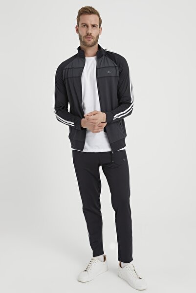 DYNAMO Erkek Siyah Eşofman Takımı Dalgıç Kumaş Yanları Şeritli Klr Gym As-300 Siyah