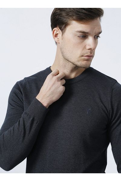 Fabrika Marco Crew Neck Basic Plain Anthracite Melange Men's Sweater