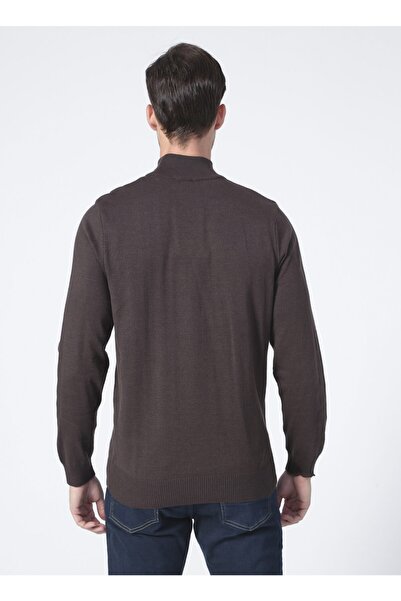 Fabrika Half Fisherman Basic Plain Brown Melange Men's Sweater