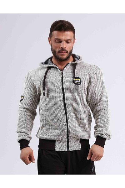 Big Sam Men's Beige Hooded Knitted Textured Cotton Jacket 4054