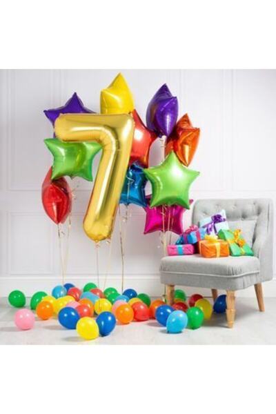 Parti dolabı 100 Cm Gold Gold Yellow Gold Large Foil 7 Number Balloon 40inc