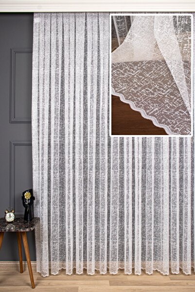 perdealemi Şantuk Desen, Örme Düz Tül Perde, 600x250, Normal Pile, 1/2.5