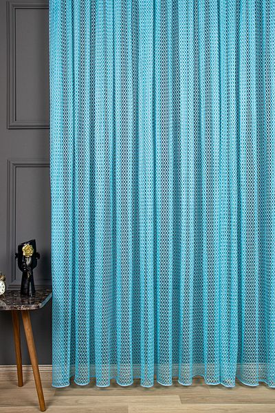 perdealemi Lace Knitted Turquoise Tulle Curtain High Gramage, 600x260, Sparse Pleat, 1/2