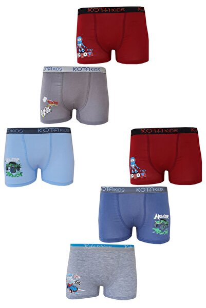 KOTA 6lı Erkek Çocuk Renkli Baskılı Boxer Külot 1005