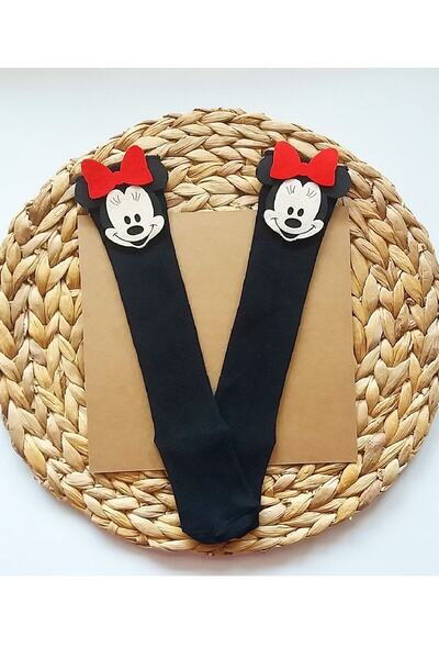 Asa Bebek Çocuk Keçe Süslemeli Siyah Kız Bebek Diz Altı Çorap