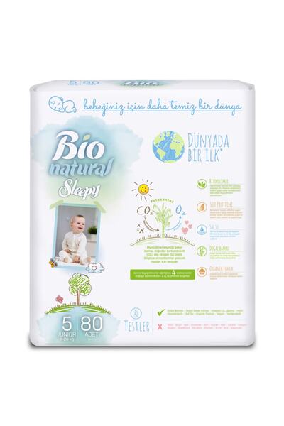 Sleepy Bio Natural Junior 5 Beden 4'lü Jumbo Bebek Bezi 11-18 Kg 80 Adet