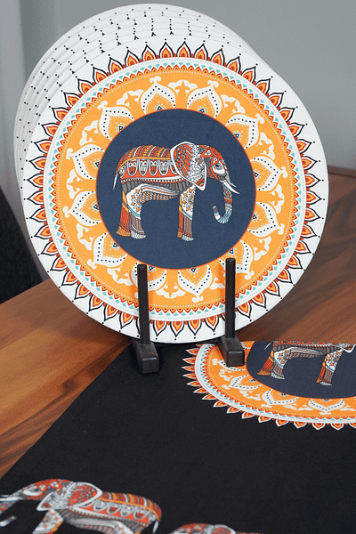 Viemso Ethnic Elephant Patterned Runner Set of 6 Charger Plates