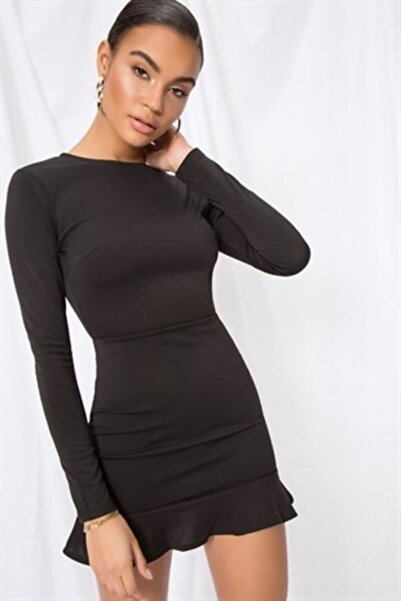 Secret Passion Lingerie قماش غوص مرن هملين والون مفصل كم طويل أسود فستان سهرة...