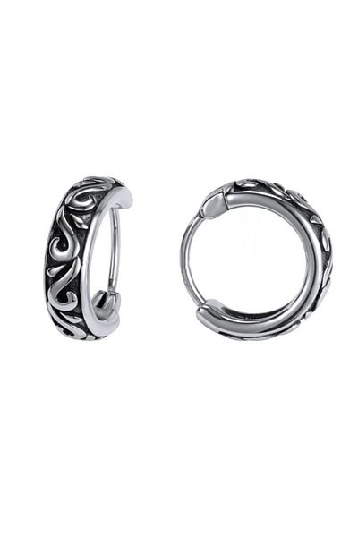 northstarshop Vintage Antique Tribal Oval Design Hoop Snap 316l Men's Steel Earrings (pair)