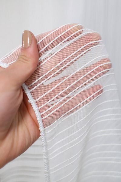 MEVVA HOME Striped Skirt with Leaded Tulle Curtain (1x3 Tight Pleated)
