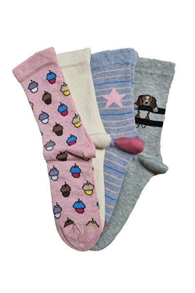 Doğanay 4'lü Dikişsiz Çocuk Çorap Yüksek Pamuklu Likralı Soft Dört Mevsim
