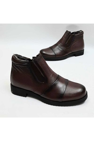 ATA COMFORT 480 Καφέ γνήσιο δέρμα μάλλινες καθημερινές ανδρικές κλασικές μπότες με φερμουάρ