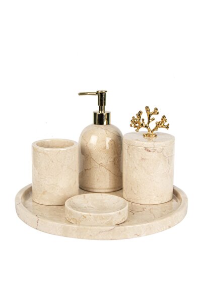 marandmore Σετ μπάνιου Rolin Beige Marble 3 τεμαχίων - Gold Coral