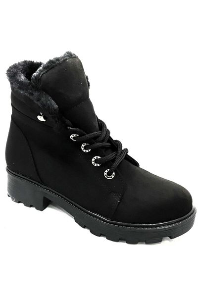 PUNTO 354043   Μαύρες γυναικείες μπότες με κορδόνια Nubuck