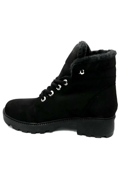 PUNTO 354043   Μαύρες γυναικείες μπότες με κορδόνια Nubuck