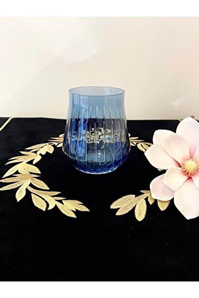 Mia Kuba Mavi Çizgili Kristal Viski & Su Bardağı 6'lı Set-bohemia