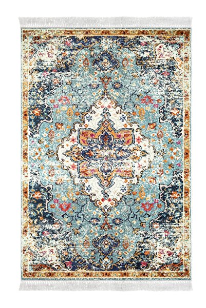 Alanur Home Eko Trend Djt Banyo Paspası Yıkanabilir Kaymaz Taban M12290 Vintage Mavi