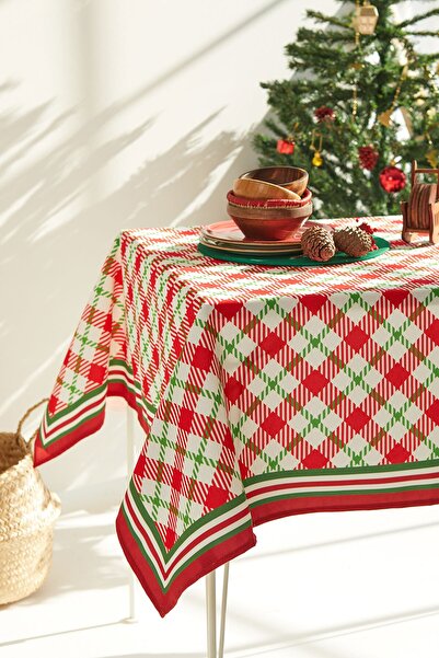 AYSHOME Екрю червона картата скатертина за новогодній стіл