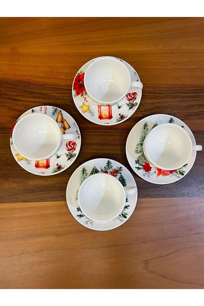 TEBAK COLLECTION طقم فناجين شاي بورسلين بنمط رأس السنة مكون من 4 قطع