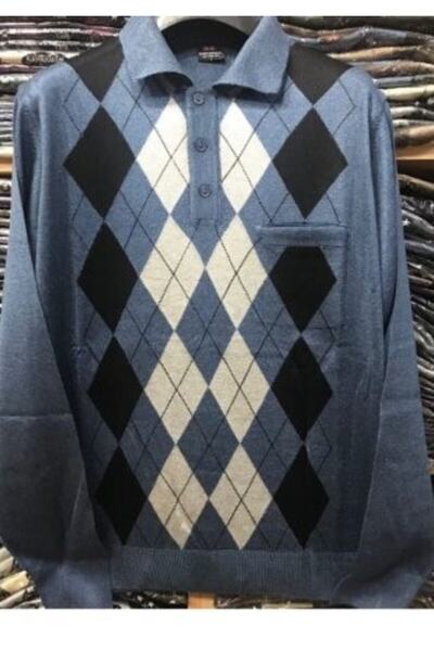 FATELLA Pulover pentru bărbați, cu model, cu guler polo, din lână subțire, cu...