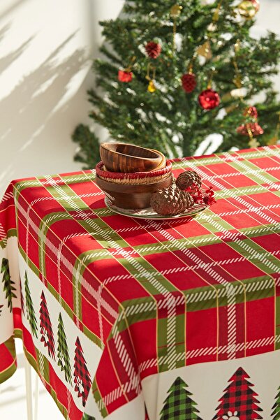 AYSHOME Red Pine Tree Plaid Christmas Tablecloth
