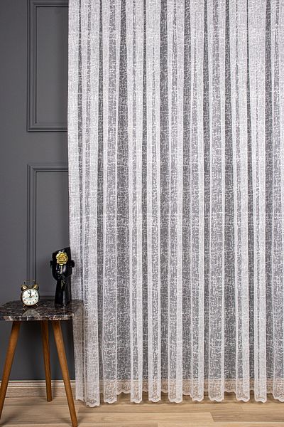 perdealemi Slub Pattern, Knitted Plain Tulle Curtain, 100x250, Thin Pleat, 1/3