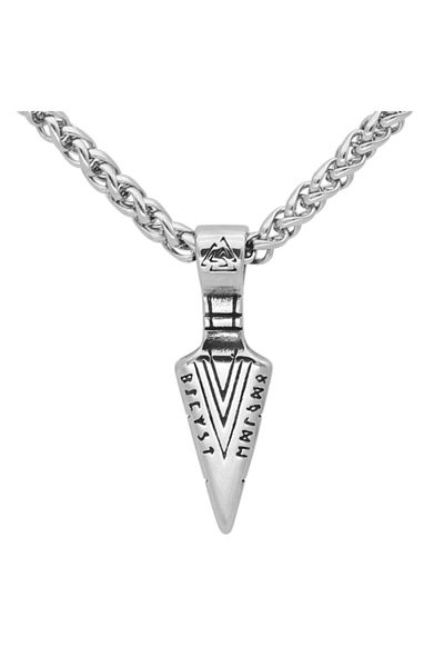 Viking Antiqued Valknut Symbol & Runic Symbol Arrowhead Design 316l Men's Steel Necklace