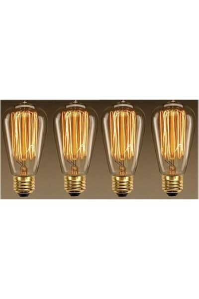 Edison 4 Adet Flemanlı Armut St64 Modeli Rustik Ampul 40 Watt E27 Duy Dekoratif Ampül