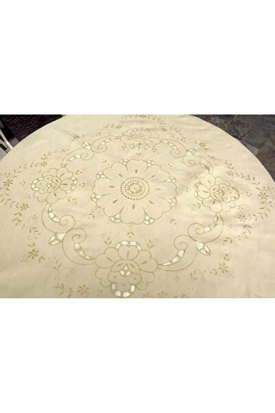 Mandaş Dertsiz Kesme Simli Yuvarlak Masa Örtüsü (160q)-gold