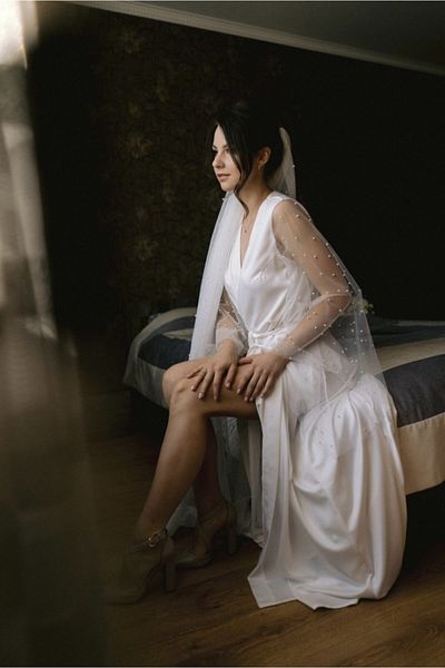 Before To Be Bride Long Satin Dressing Gown with Pearls