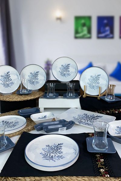 Keramika Blue Magic 25 Piece Stackable Breakfast Set for 6 People