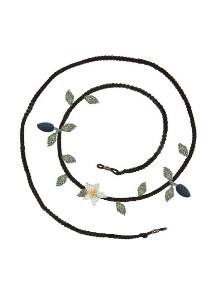 Soma Kadın Atölyesi Somo Women's Olive Glasses Rope Floral Handmade Needle Embroidery 85 cm White-black Women's Jewelry Accessory