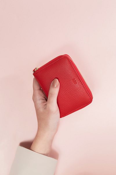 Leather Paper Leather Mini Red Wallet