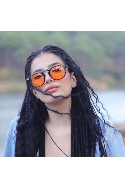 LOOKUP Orange Glass Black Frame - Flat Nose Sunglasses